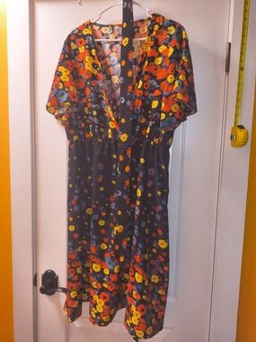 Floral V-Neck Midi Dress in Black with Multicolor Flowers